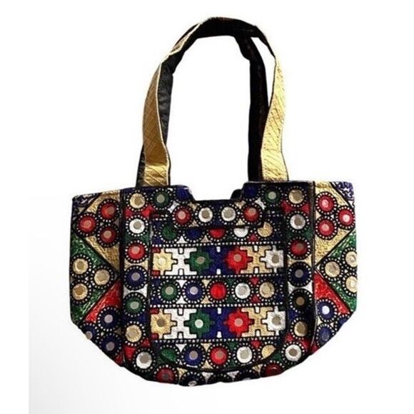 Tote Mirrored Blue Red Green White Bag Medium Shoulder Bag Pakistan NWOT - Picture 5 of 5